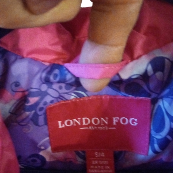 Butterfly Girl's Raincoat London Fog Pink w. Purple Butterfly Lining Hooded Sz 4 - Picture 8 of 15